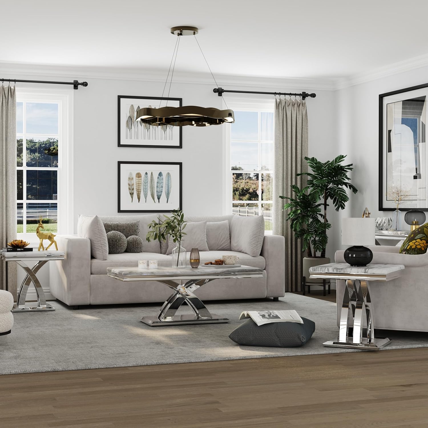 Premium Silver End Table X Base Living Room Luxury