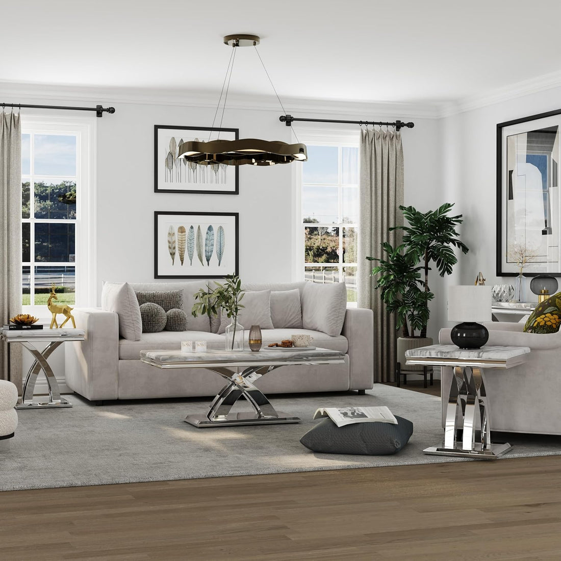 Premium Silver End Table X Base Living Room Luxury