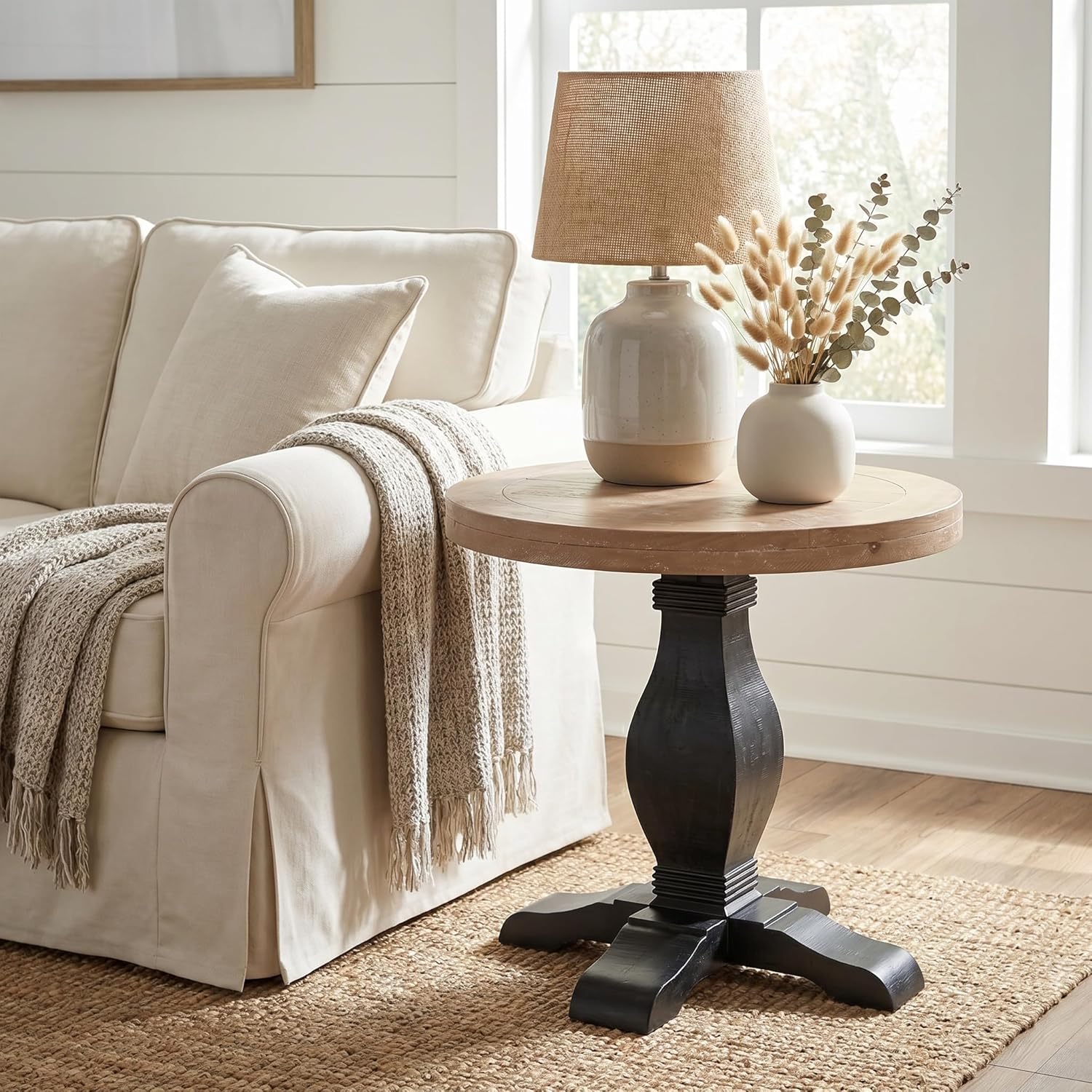 New Solid Wood Home Decor Round End Side Accent Living Room Table, Nightstand Bedside