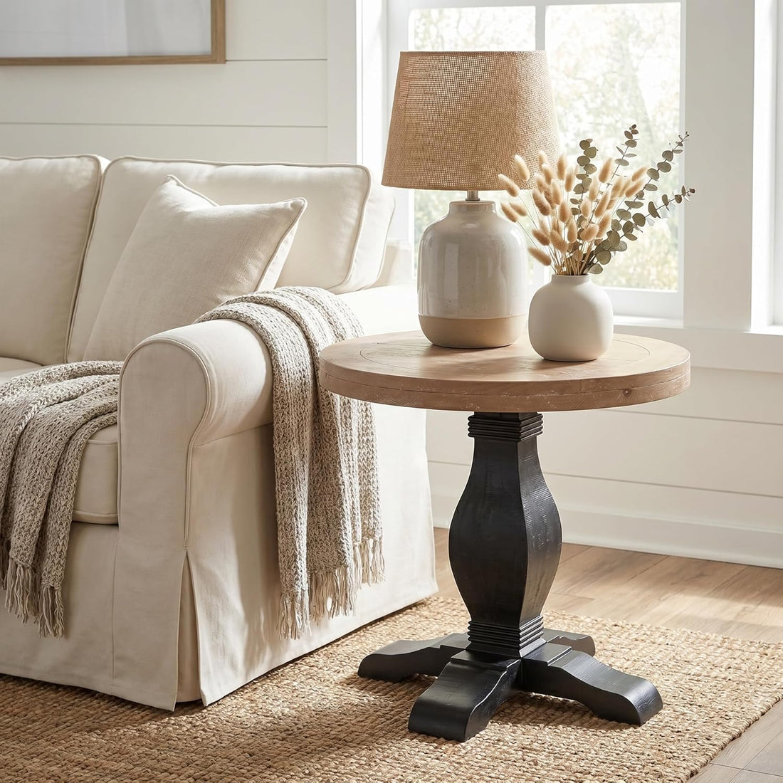 New Solid Wood Home Decor Round End Side Accent Living Room Table, Nightstand Bedside