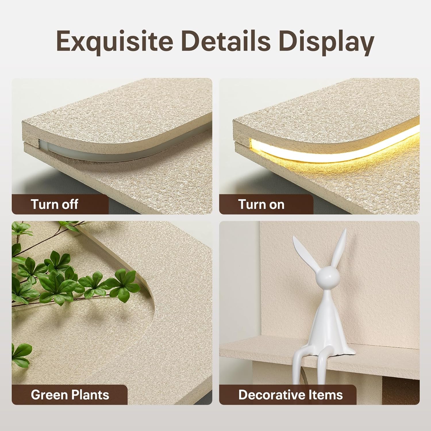 New Home LED 3D Textured Neutral Wall Art Decor – Vertical Lighted Minimalist Artwork