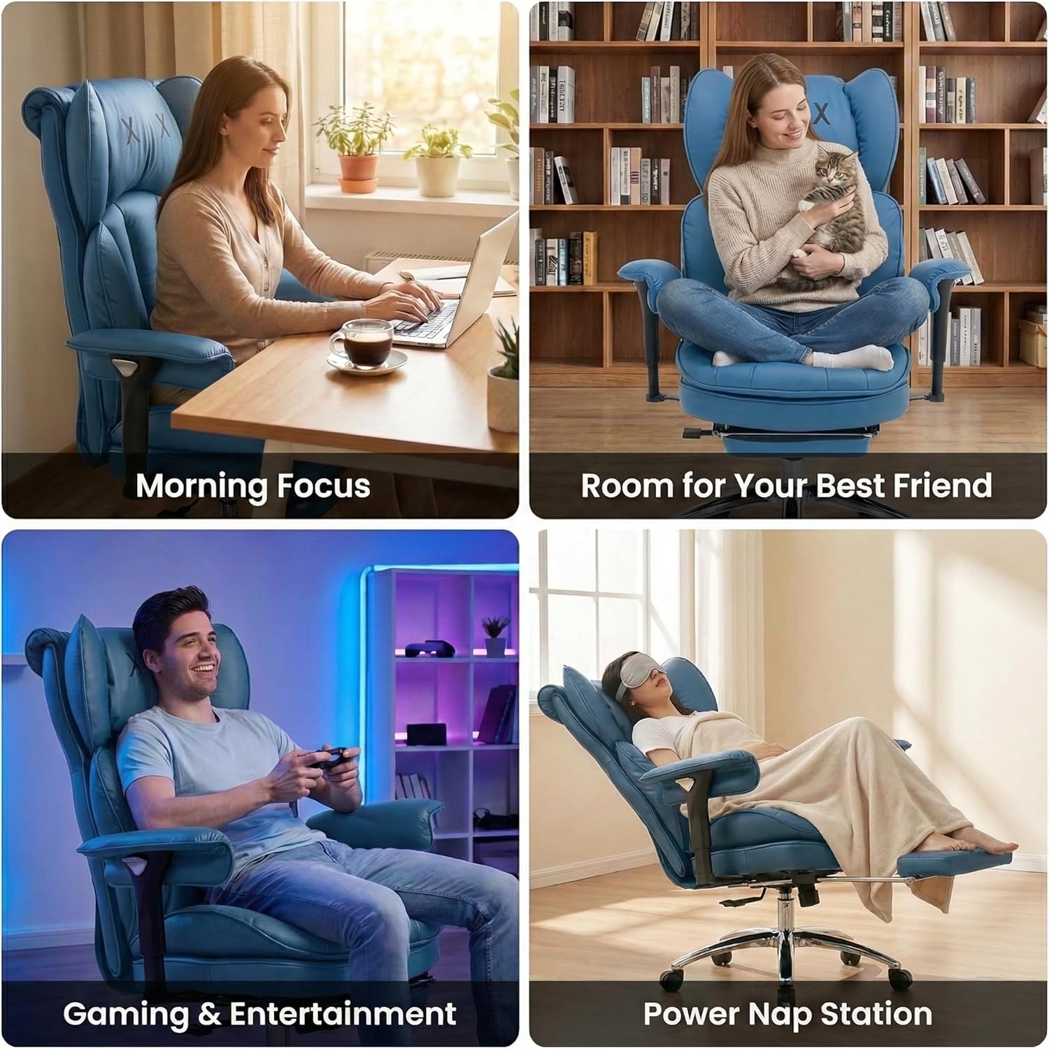 New Heavy-Duty Executive Office Chair with Footrest, High-Back Leather Desk Gaming Chair