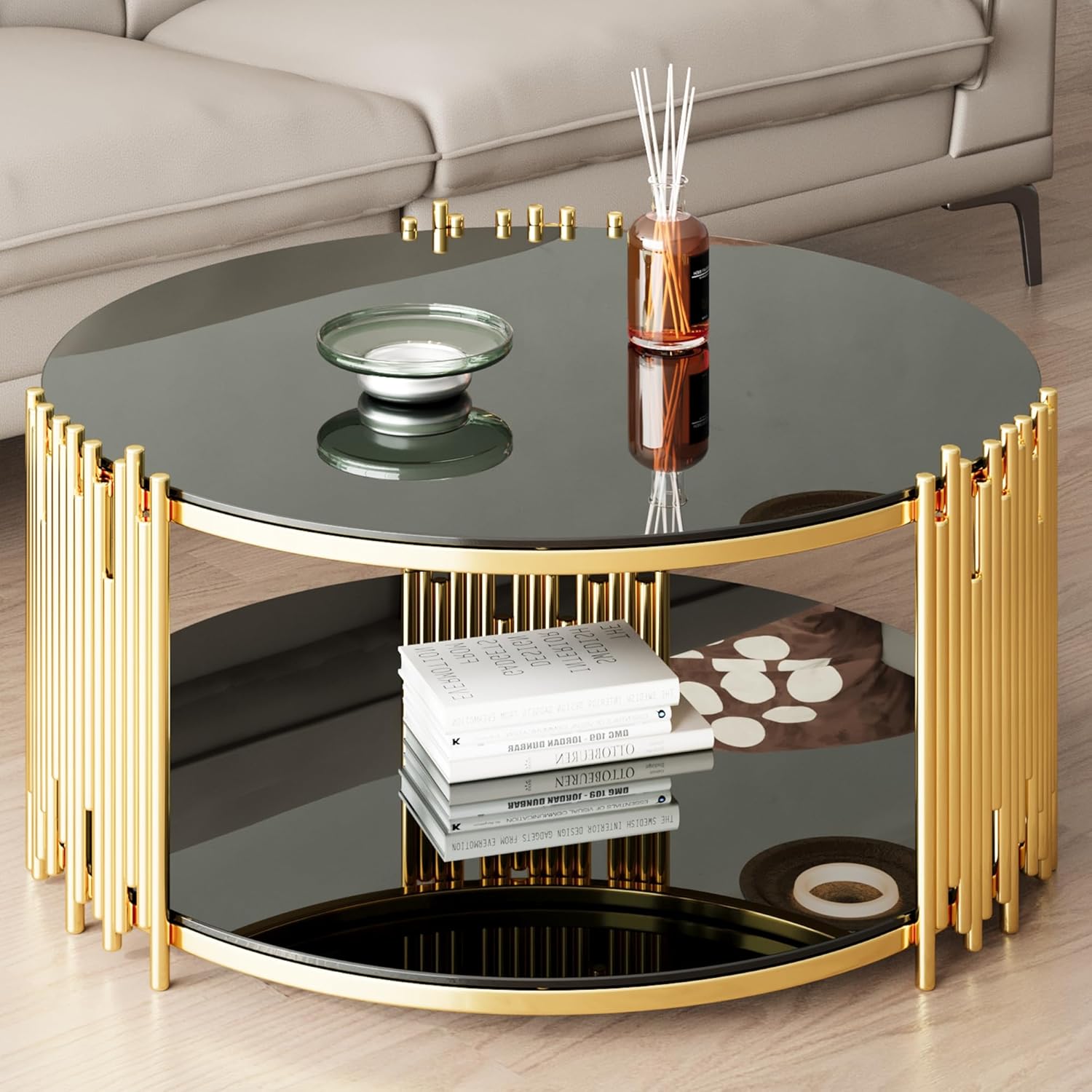 Lux Gold Stainless Steel Double-Layer Black living room Coffee Table