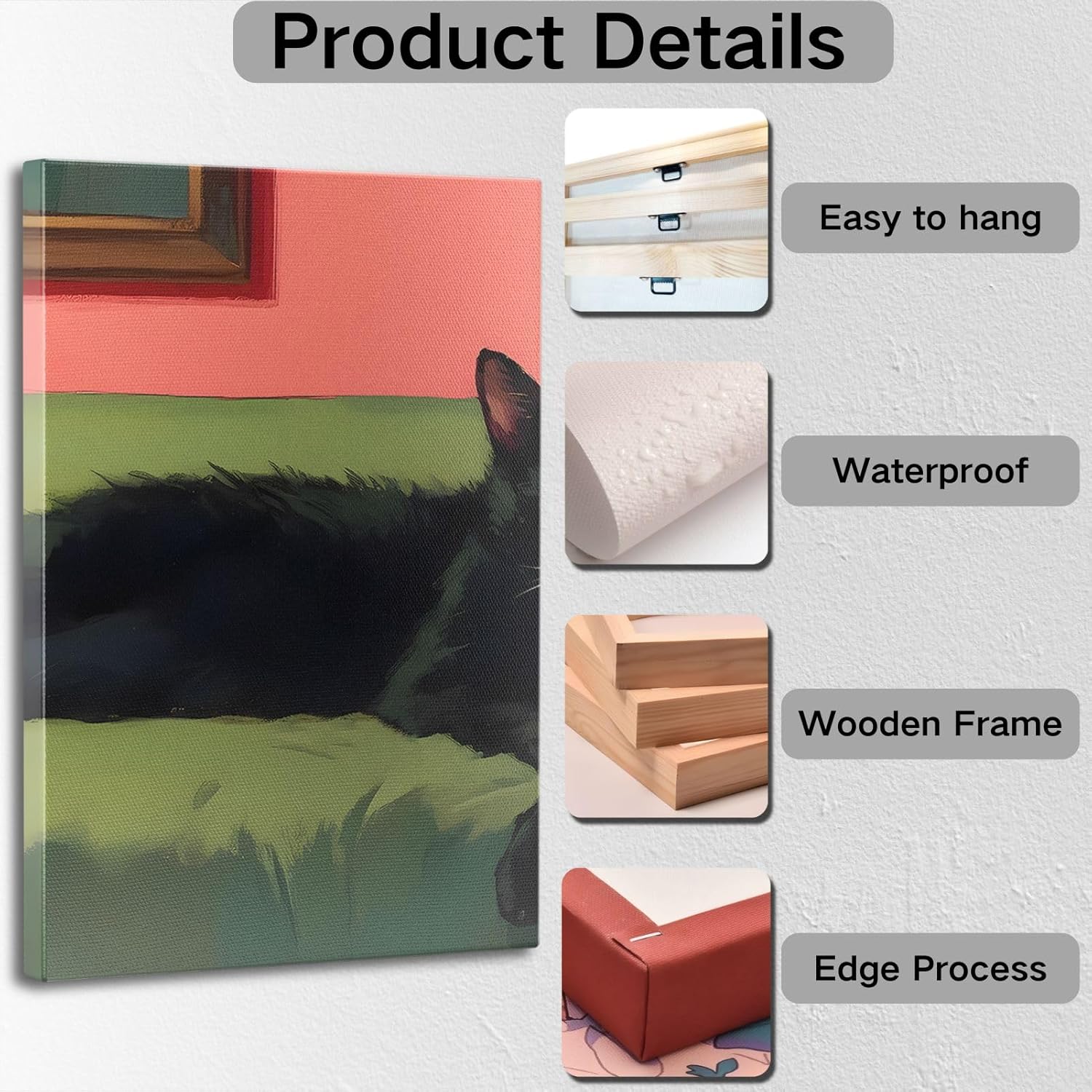 Cat Canvas Wall Art, Black Cat  Wall Decor for Bar, Living Room, Bedroom