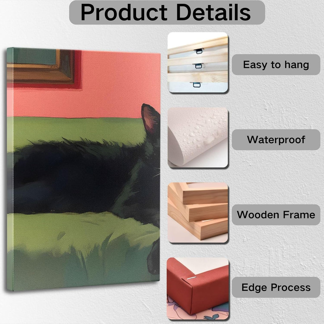 Cat Canvas Wall Art, Black Cat  Wall Decor for Bar, Living Room, Bedroom