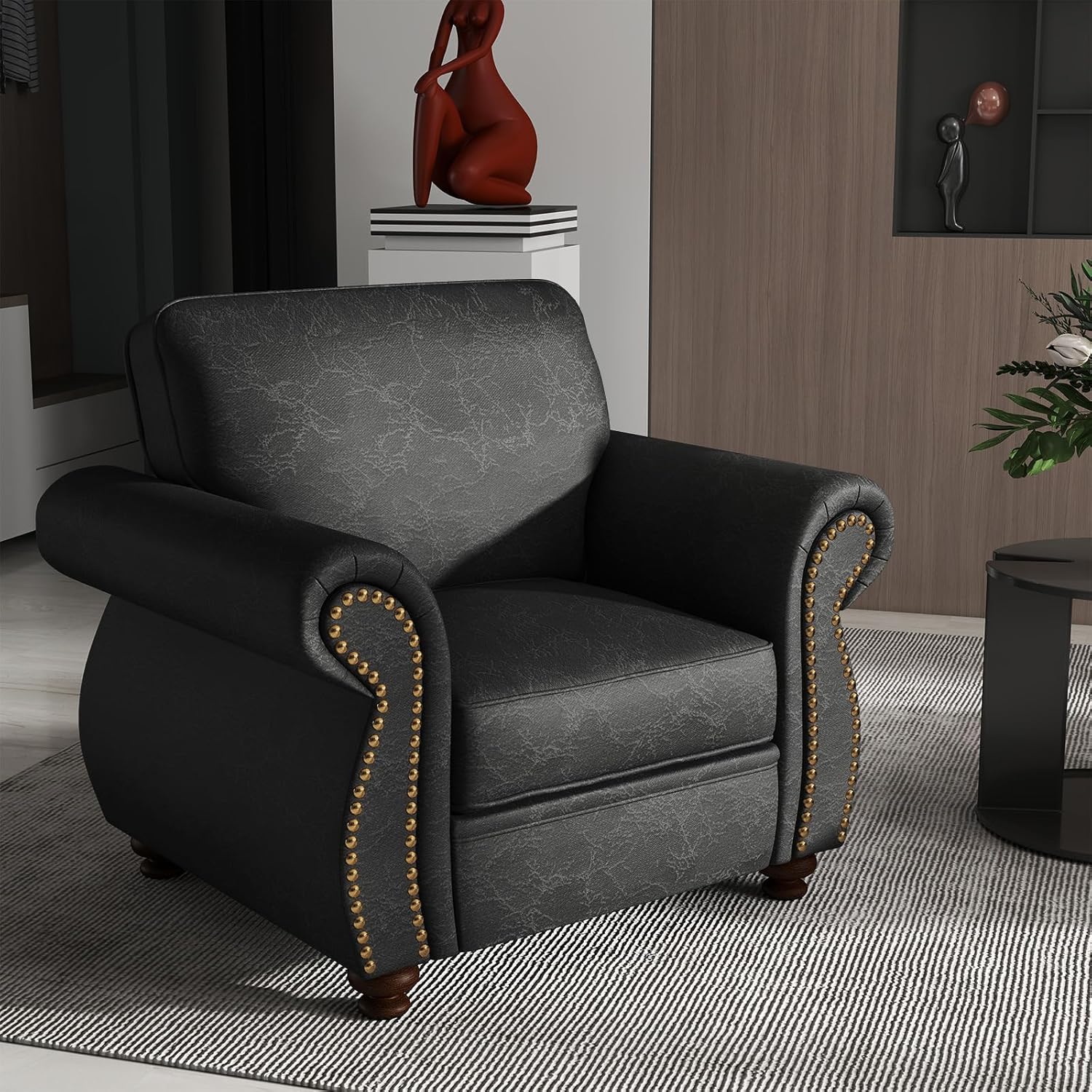 Luxe Upholstered Armchair – Rustic Single Sofa Chair for Living Room