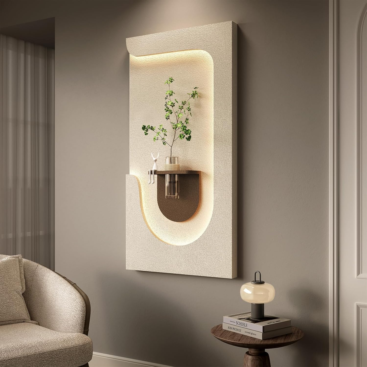 New Home LED 3D Textured Neutral Wall Art Decor – Vertical Lighted Minimalist Artwork