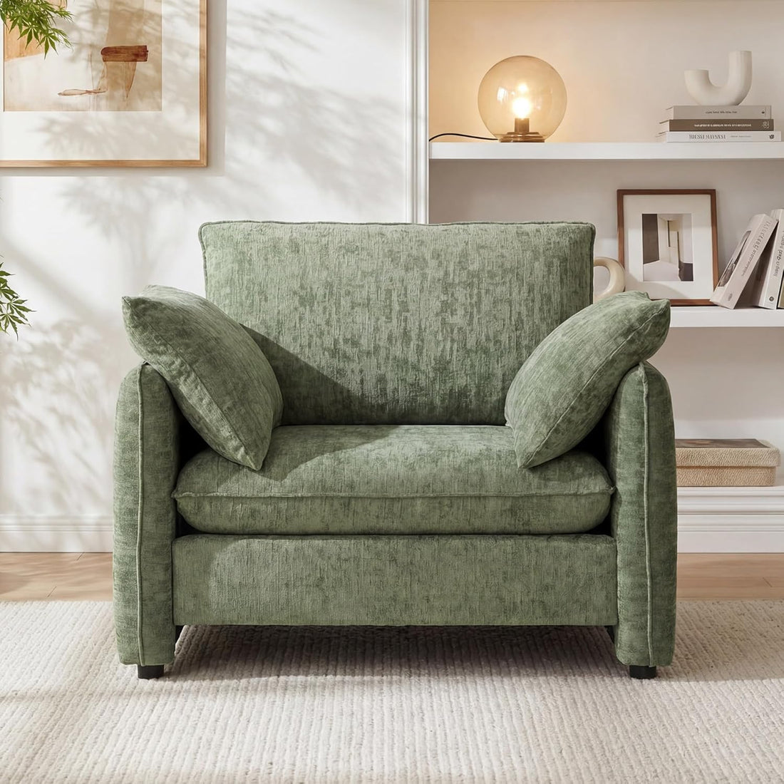 Accent Chair 42.1” Upholstered Modern Single Armchair – Ergonomic Backrest with 2 Pillows, Contemporary Piping Lounge Chai