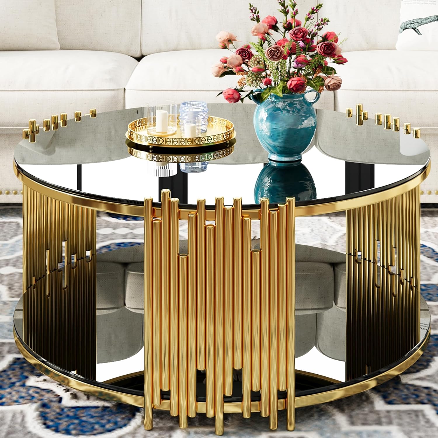 Lux Gold Stainless Steel Double-Layer Black living room Coffee Table
