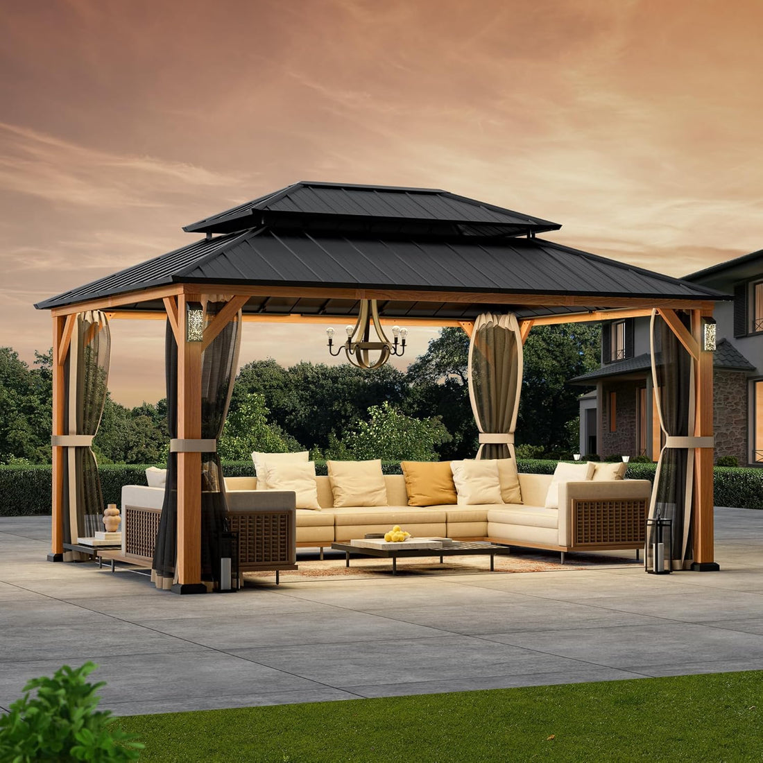 New Italian Hardtop Gazebo Wiith 4 LED Lights with Galvanized Steel Double Roof