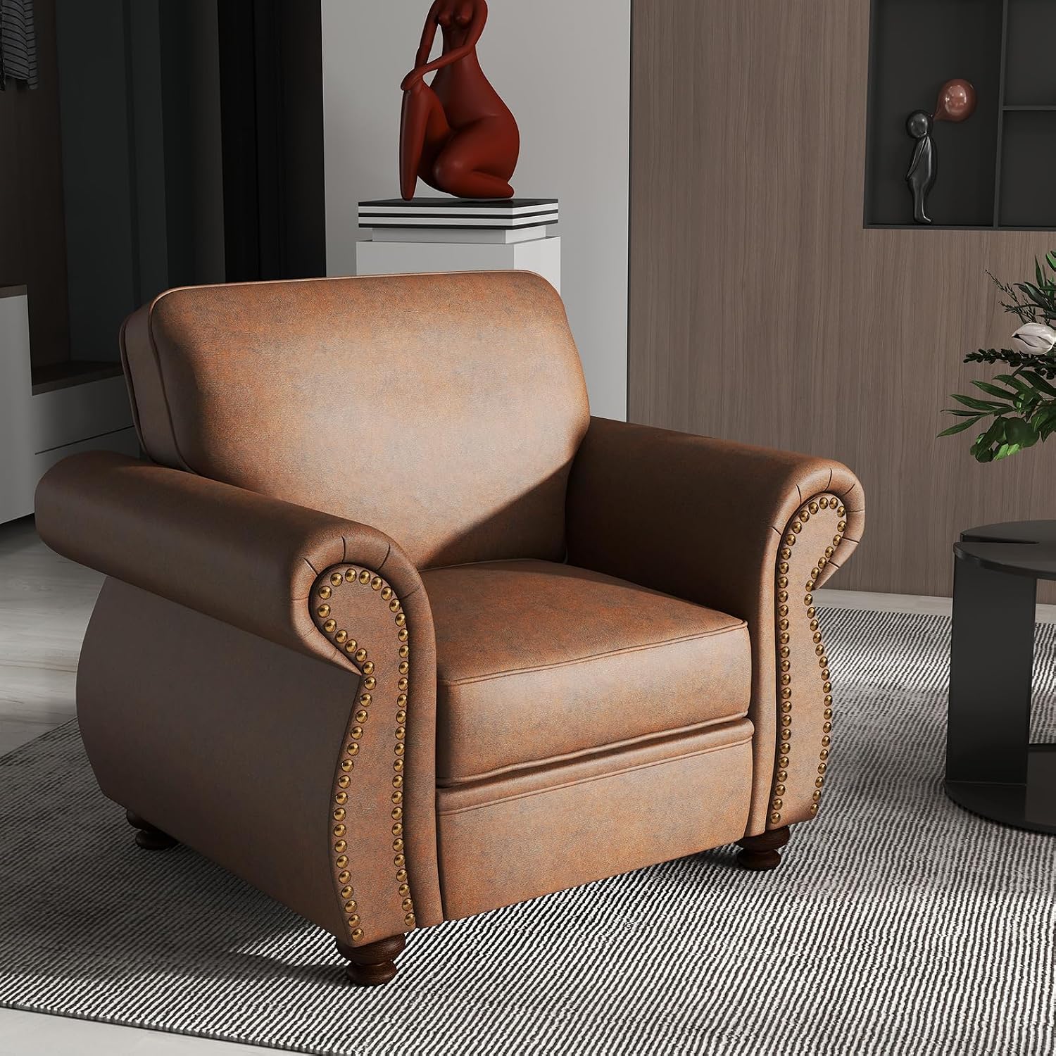 Luxe Upholstered Armchair – Rustic Single Sofa Chair for Living Room