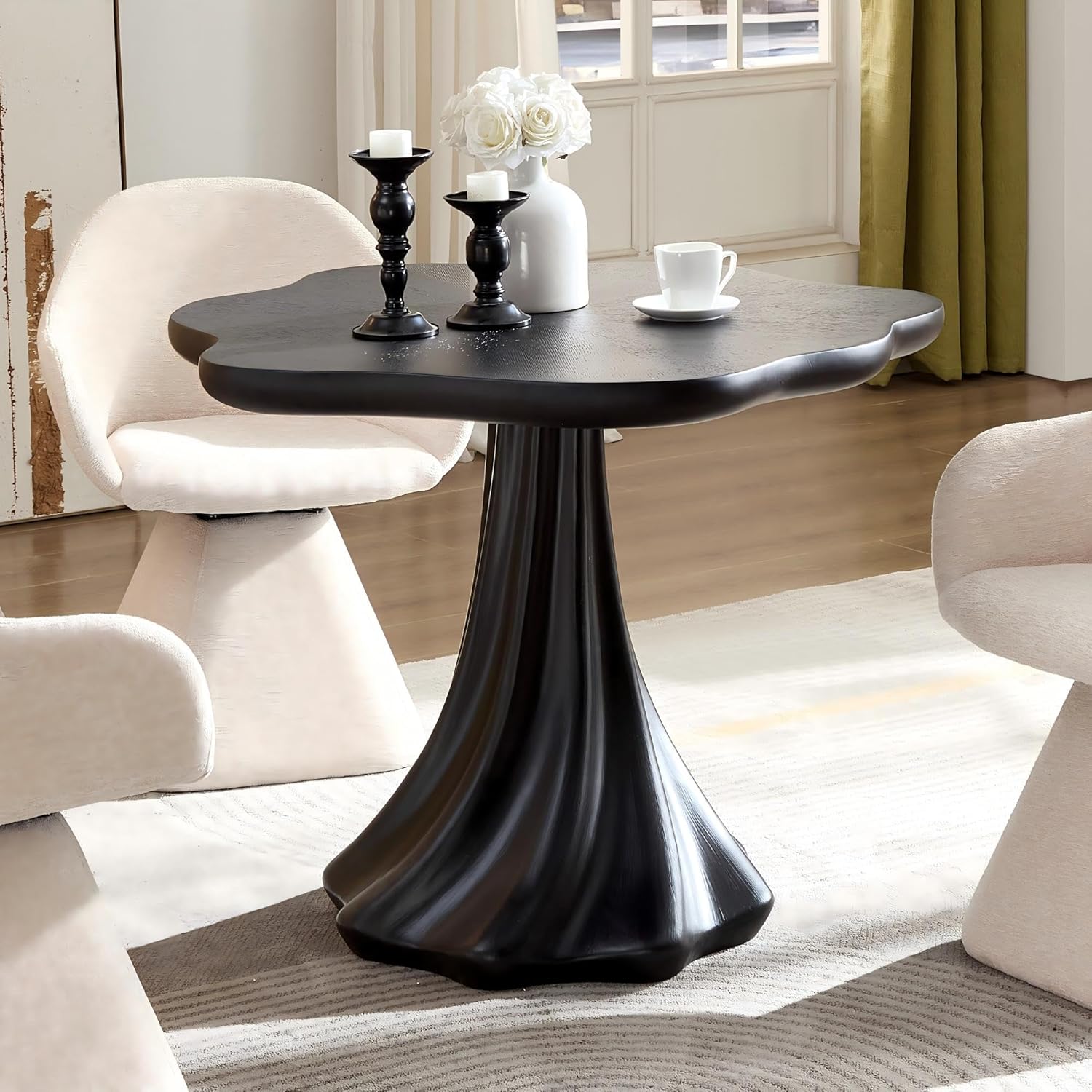 Vintage 37" Round Modern Dining Table – Flower Shape Top, Twisted Pedestal Base