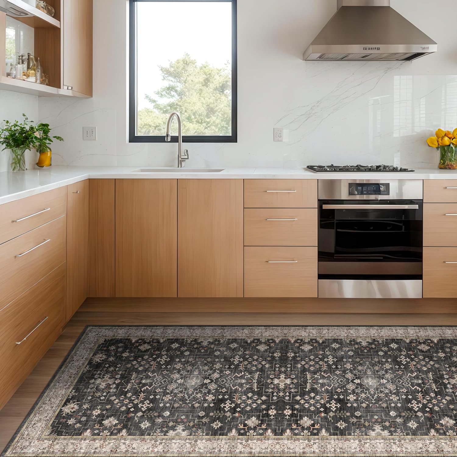 Modern Black Rug for Living Room - Washable Non-Slip & Stain Resistance