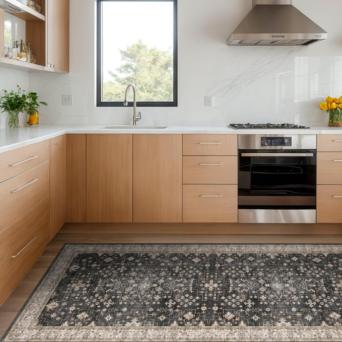 Modern Black Rug for Living Room - Washable Non-Slip & Stain Resistance