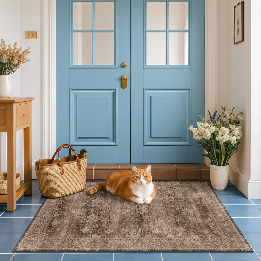 Modern Black Rug for Living Room - Washable Non-Slip & Stain Resistance