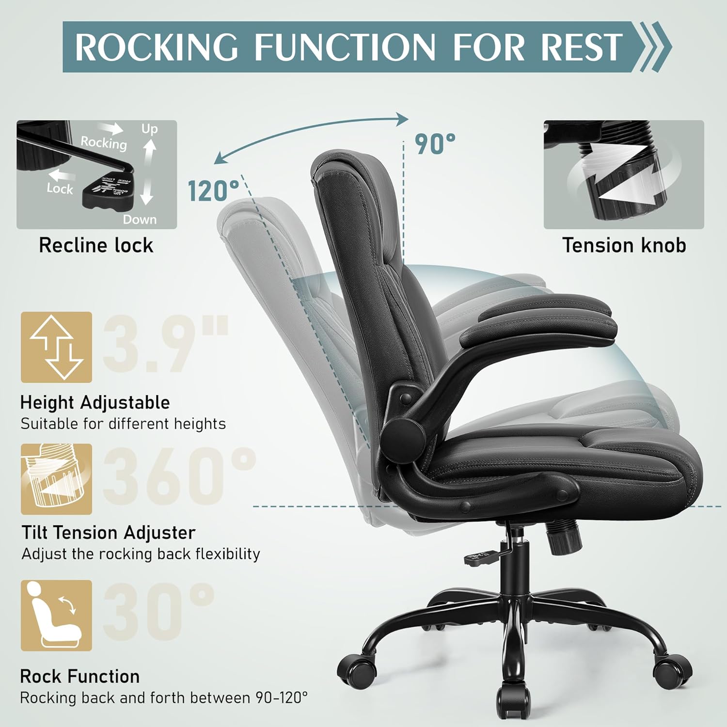 Modern Leather Office Gaming Chair with Ergonomic Back Support – Computer Desk Chair