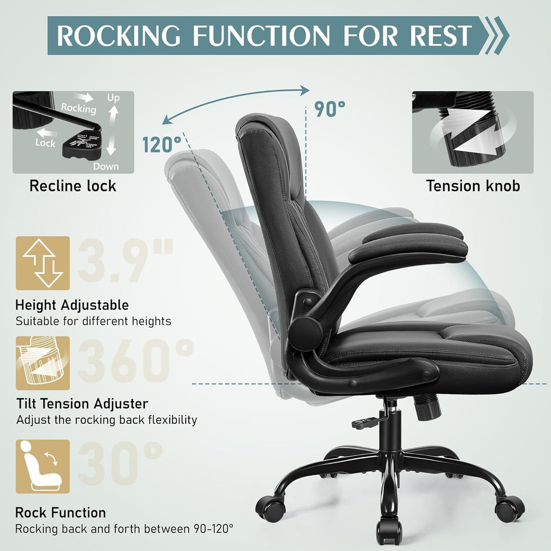 Modern Leather Office Gaming Chair with Ergonomic Back Support – Computer Desk Chair