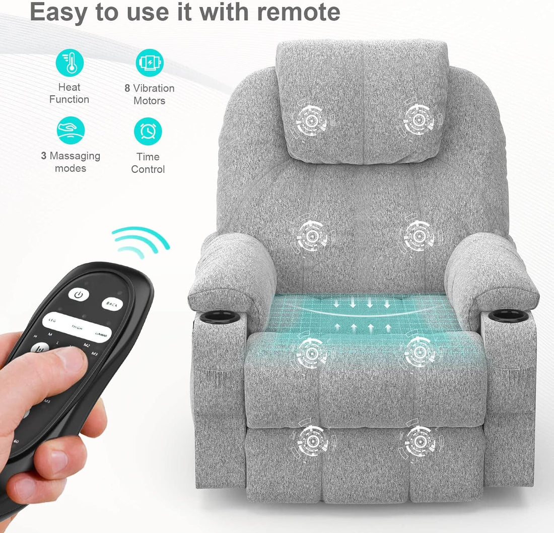 Lift Chairs Recliners for Elderly,Recliner Chair with Massage and Heat, Extended Footrest, Heavy Duty Motor Large Recliners for Living Room USB Port, Cup Holders, 2 Side Pockets