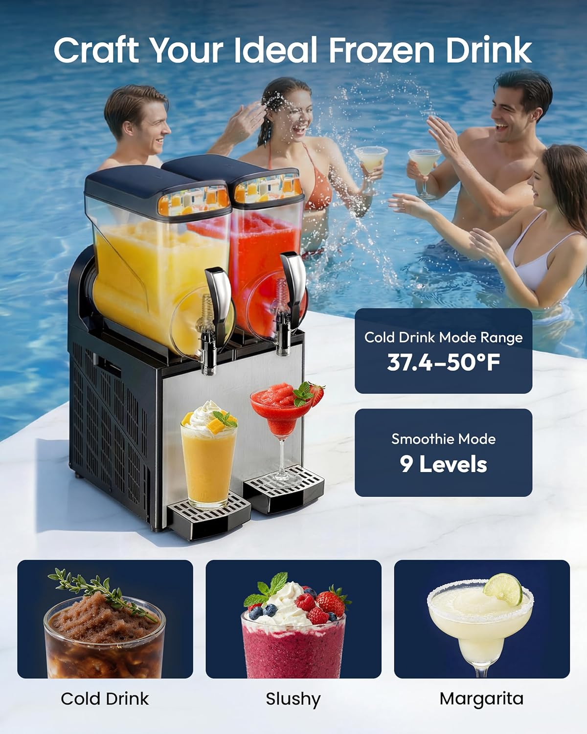 New 30L Double Tank Commercial Slushie Machine – Margarita Frozen Drink Maker Smart Controls & LED Display