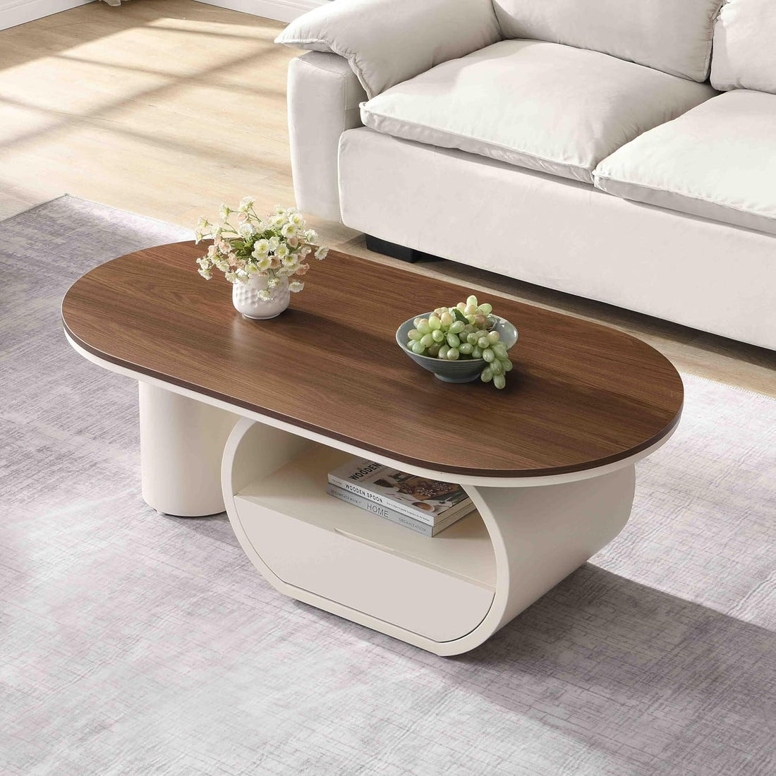 New Antique Luxury Oval Coffee Table with Storage 