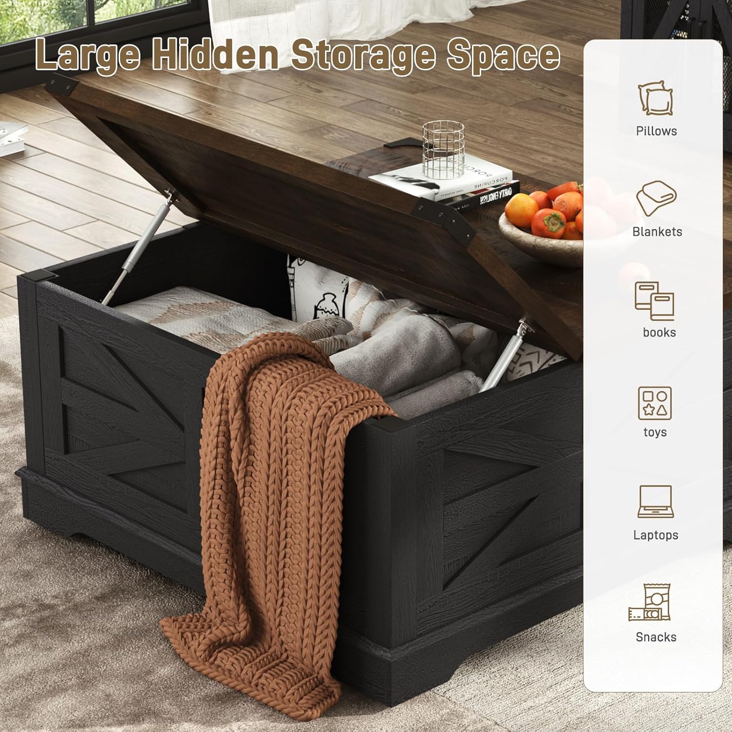 Modern Movable Lift Top Coffee Table with Power Outlets & Storage