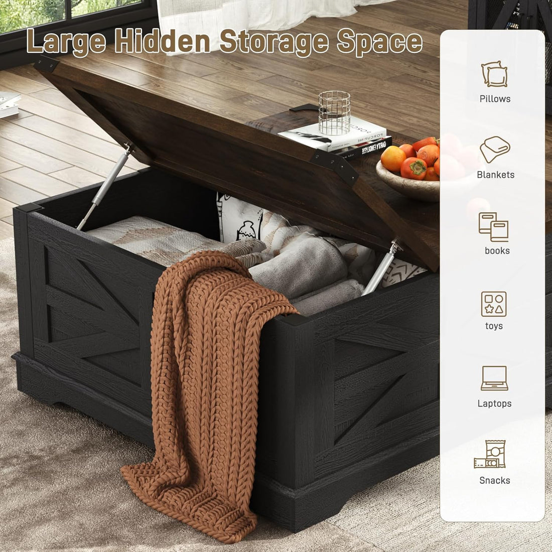 Modern Movable Lift Top Coffee Table with Power Outlets & Storage