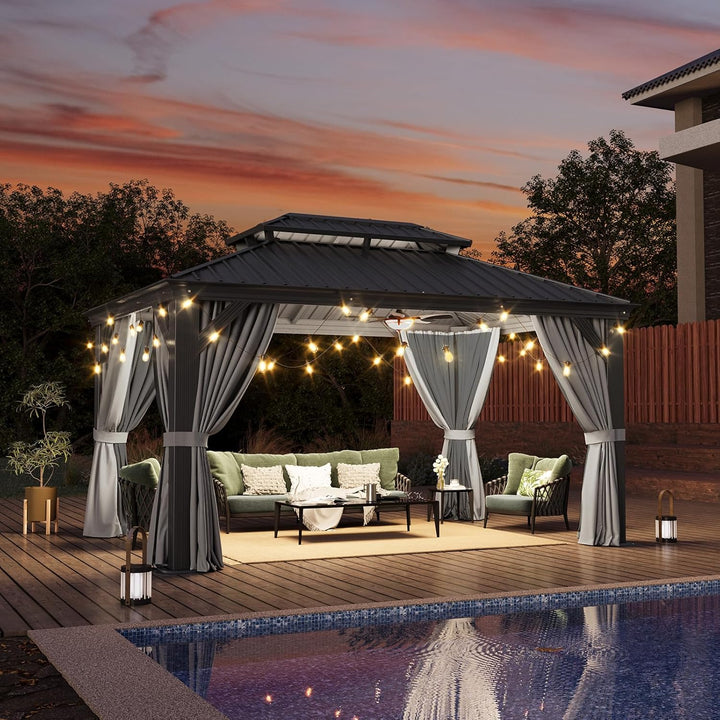 Elite Aluminum Outdoor Gazebo with Galvanized Steel Double Roof