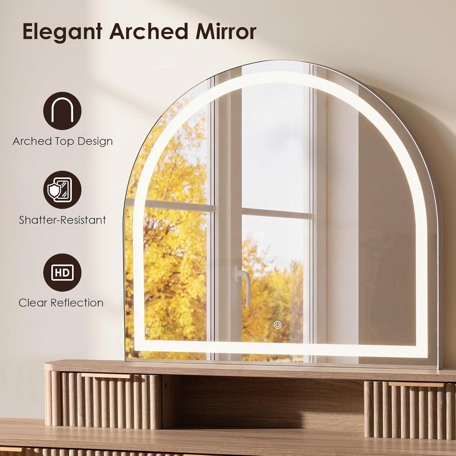 New Fluted Vanity with Arched Mirror – 55.7" Makeup Vanity Table with 7 Drawers & Adjustable LED Lights