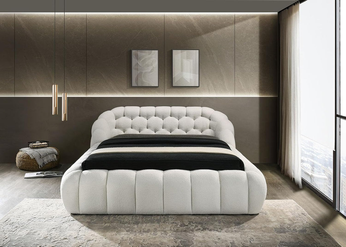 Modern Chenille Luxury Bed Frame Curved Shaped king Size Bed