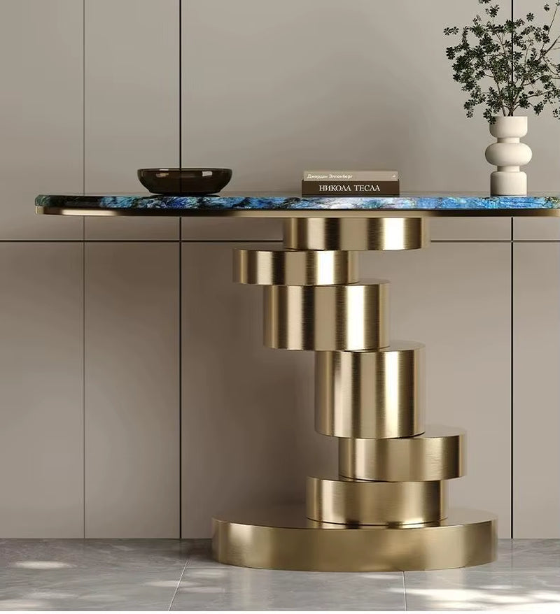 Unique Design Villa Entrance Furniture Stainless Steel Frame Console Table White Marble Table