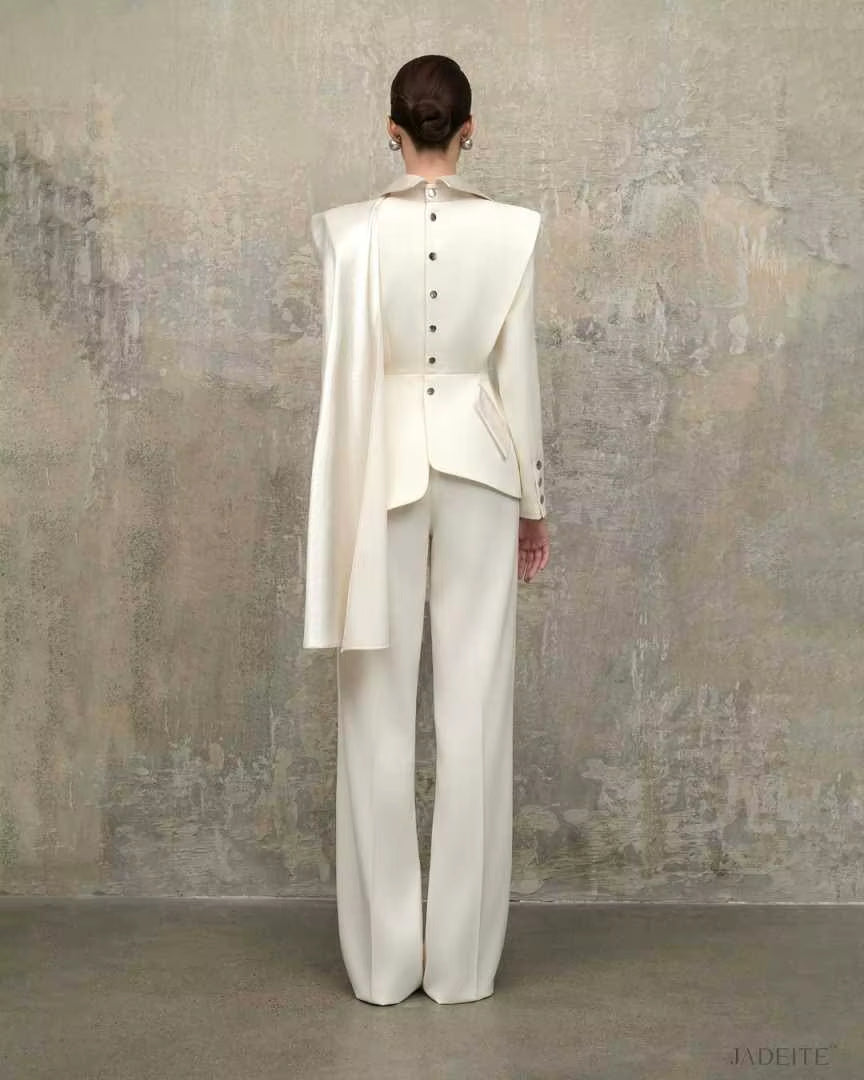 Modern Satin Silk Women Pants Suits Outfit Wedding Party Wear