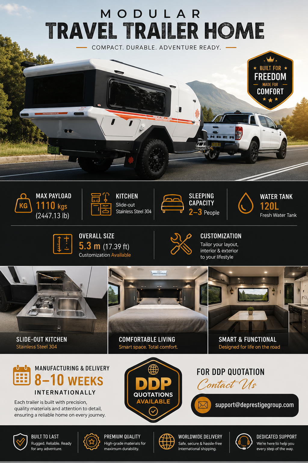 Premium Camper Trailer Caravan 1-3 Person Travel Trailer with Lavatory