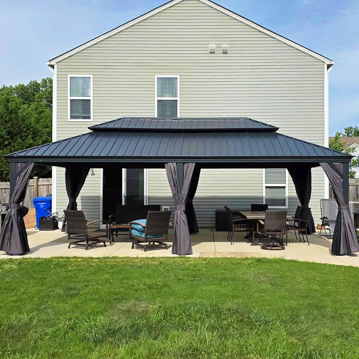 Permanent Hardtop Gazebo Aluminum Pavilion with Curtains 