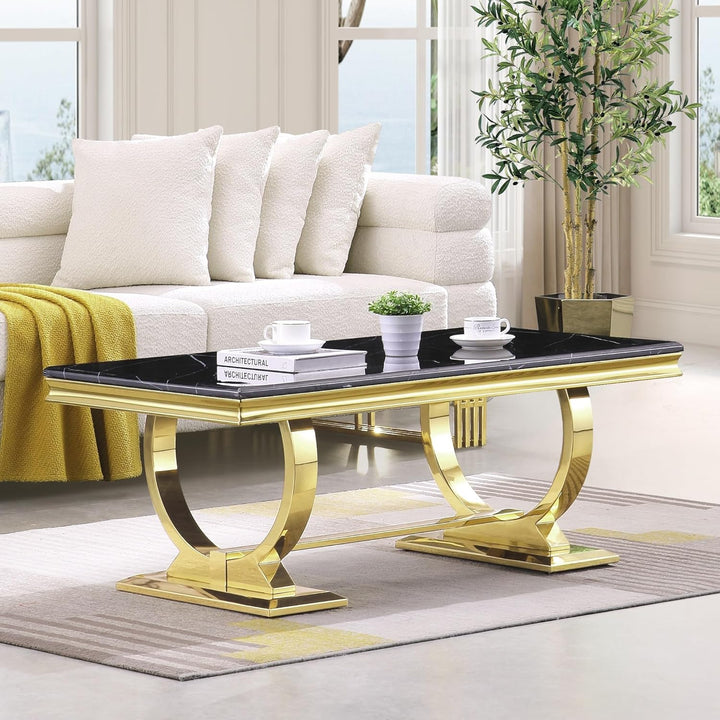 Luxury 48 Inch Gold Coffee Table U Base Designed Interior
