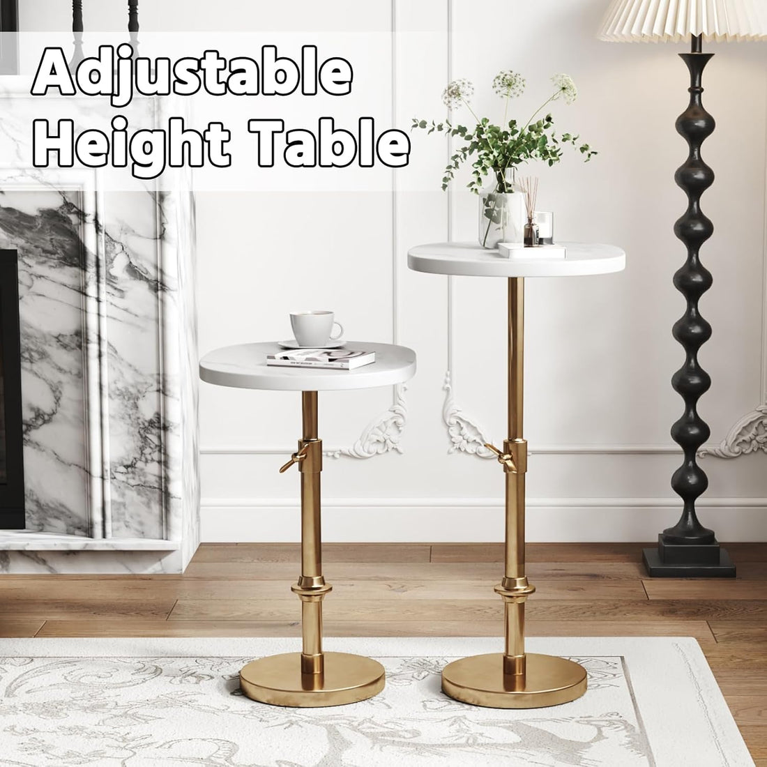 Antique Brass Adjustable-Height Pedestal Drink Table
