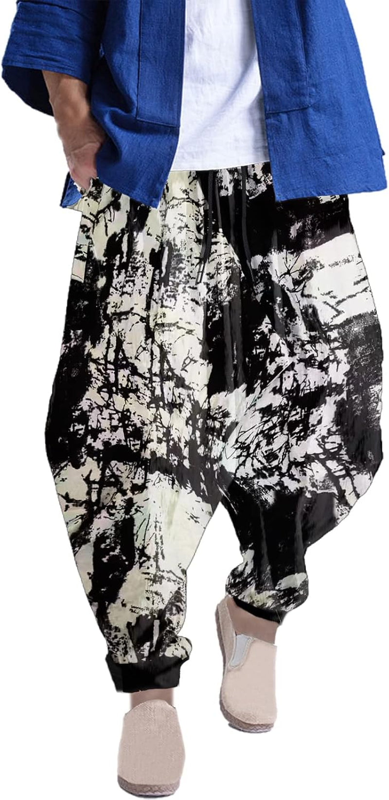 Mens Casual Pants Loose Stretchy Waist Trousers