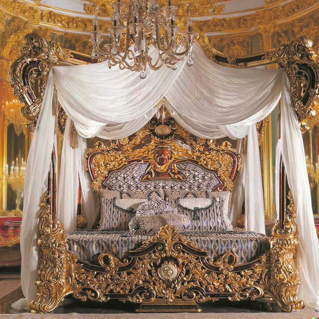 Luxury French Wood Carved Bed Royal King Size Bed