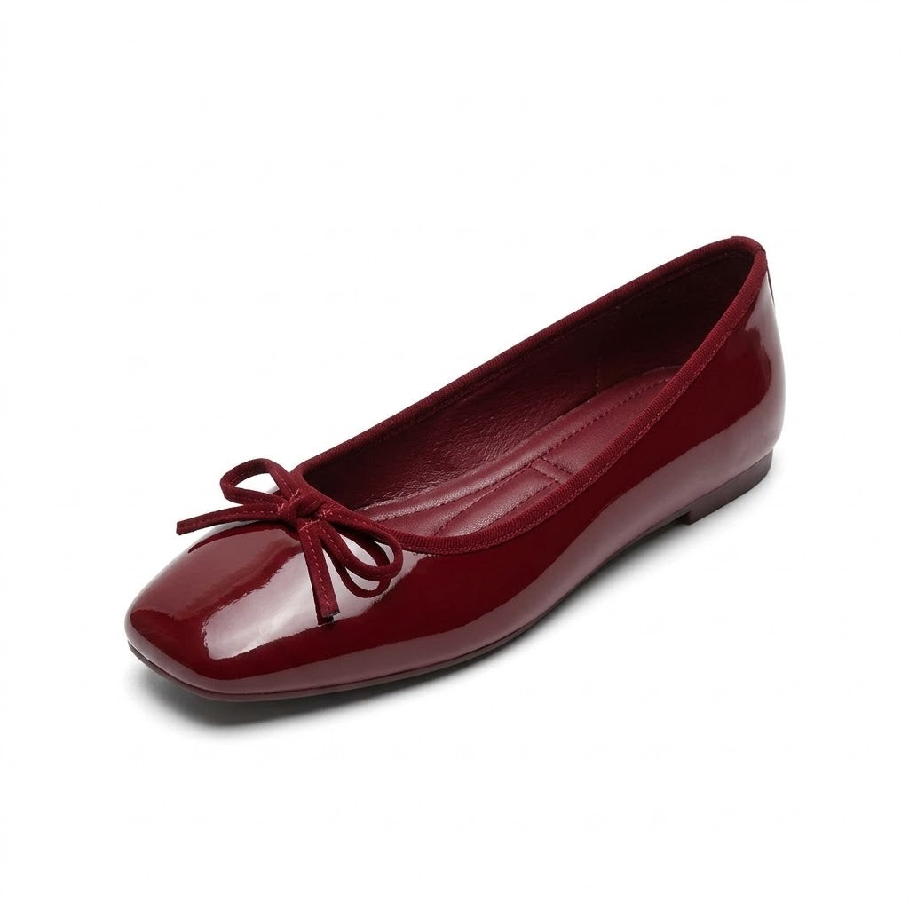 Modern Women's Red Mary Jane Flats with Buckle Strap – Classic Round Toe Bow Loafers