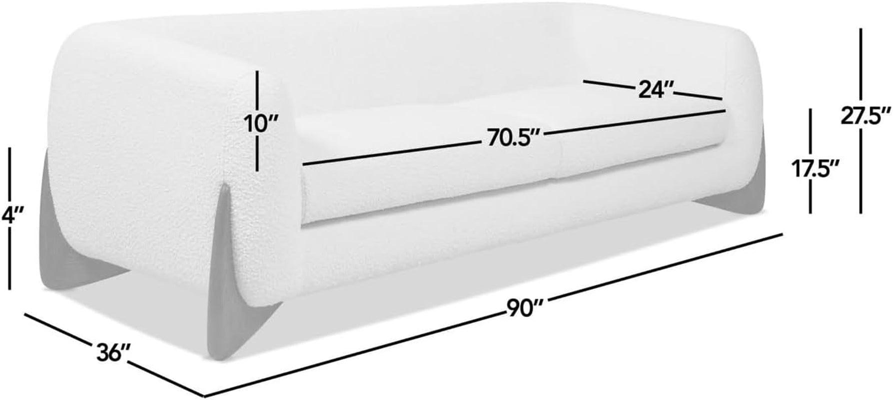 Modern Sofas Couches - Upholstered Luxury Sofa with Low Back and Curved Design 3 Seater 