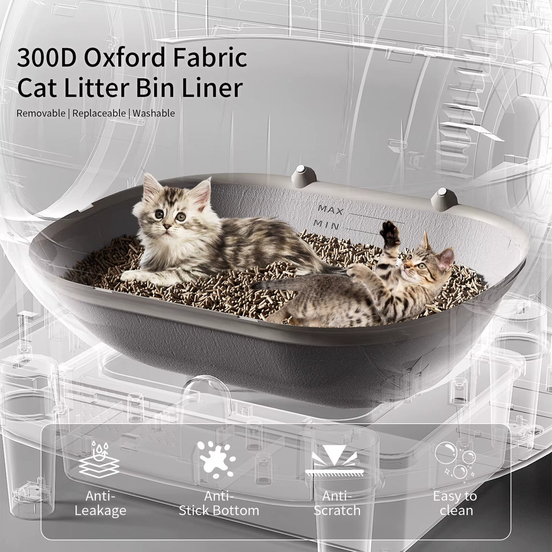 Smart Self Cleaning Automatic Cat Litter Box,110L Large Space