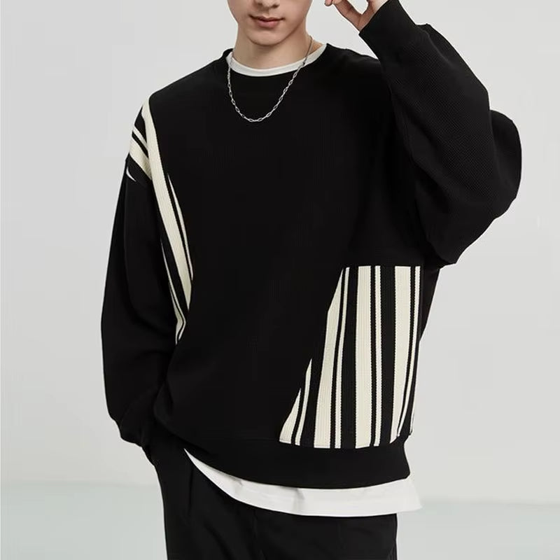 New Designed Trendy Striped Patchwork Long Sleeve Modern Streetwear Sweatshirt 