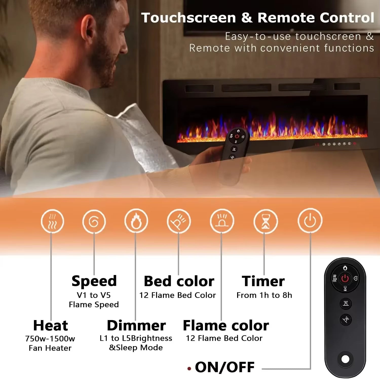 New 72 Inch Ultra-Thin Electric Fireplace Wall Mounted Fireplace Heater