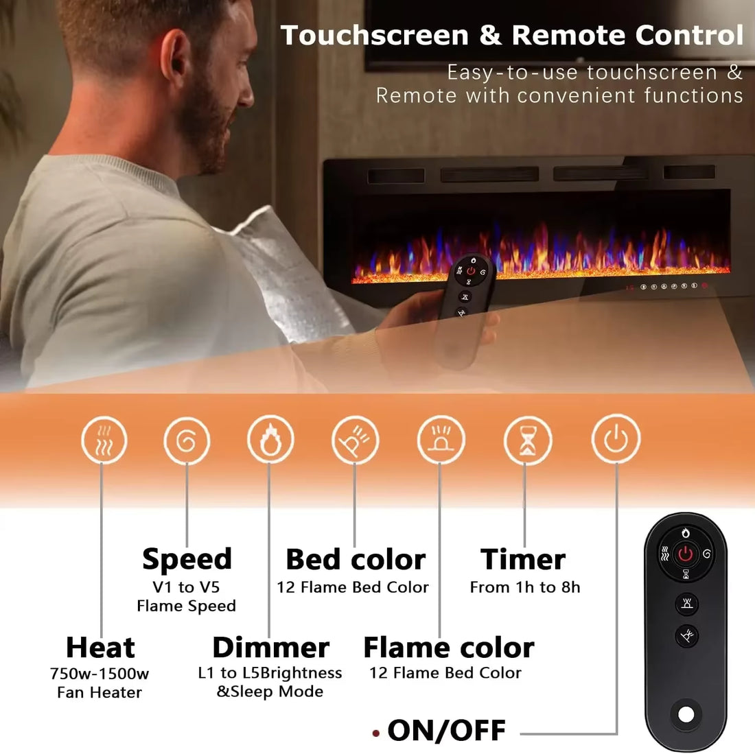 New 72 Inch Ultra-Thin Electric Fireplace Wall Mounted Fireplace Heater