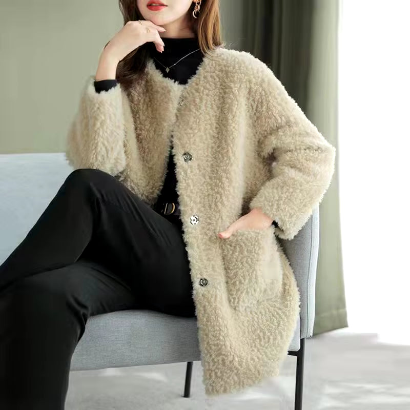 Winter Coat Women'S New Fleece Coat Lamb Fleece Medium Long Lamb Fur One-Piece Fashion Minimalist Casual Long Sleeves Jackets