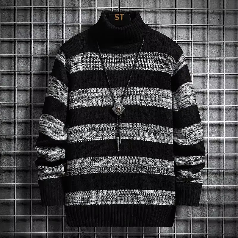 Pullover Man High Collar Striped Knitwear New in Knitted Sweaters for Men Turtleneck Streetwear Korean Reviews Clothes Style Y2K