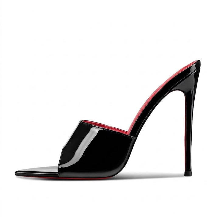 Women's Black Pointed Toe Stiletto Mule Heels – Sexy Slip-On High Heel Sandals for Parties