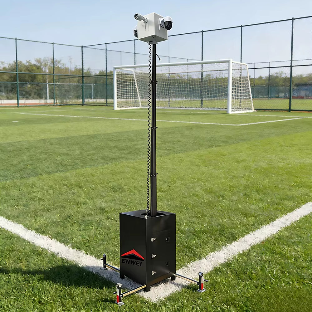 Mobile IP65 Waterproof 6M Mast CCTV Security Tower with 117Km/H Wind Resistance for Border Perimeter & Football Field