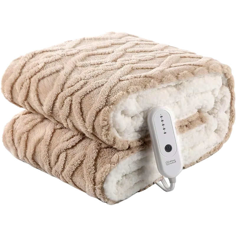 Heated Blanket Electric Throw 50''X60''-Fluffy Ultra Soft Electric Blanket with 3D Stylish Design, 240G plus 200G Sherpa, 5