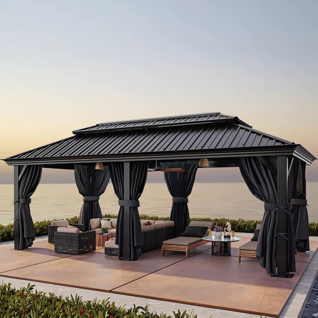 New Hardtop Gazebo with Metal Roof, Heavy Duty with Curtains