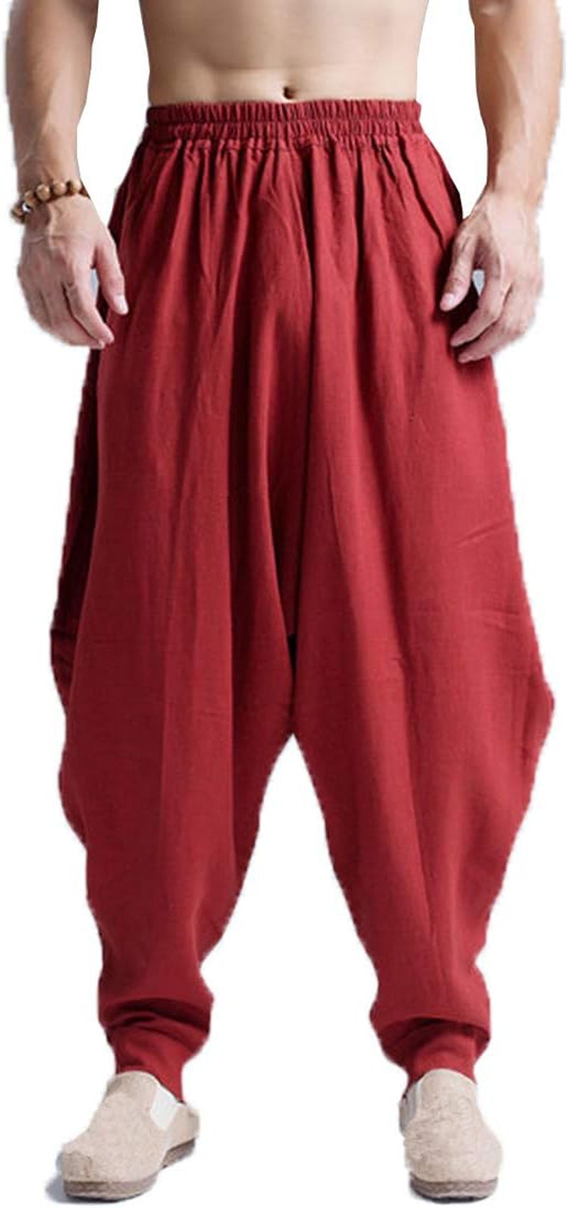 Mens Casual Pants Loose Stretchy Waist Trousers